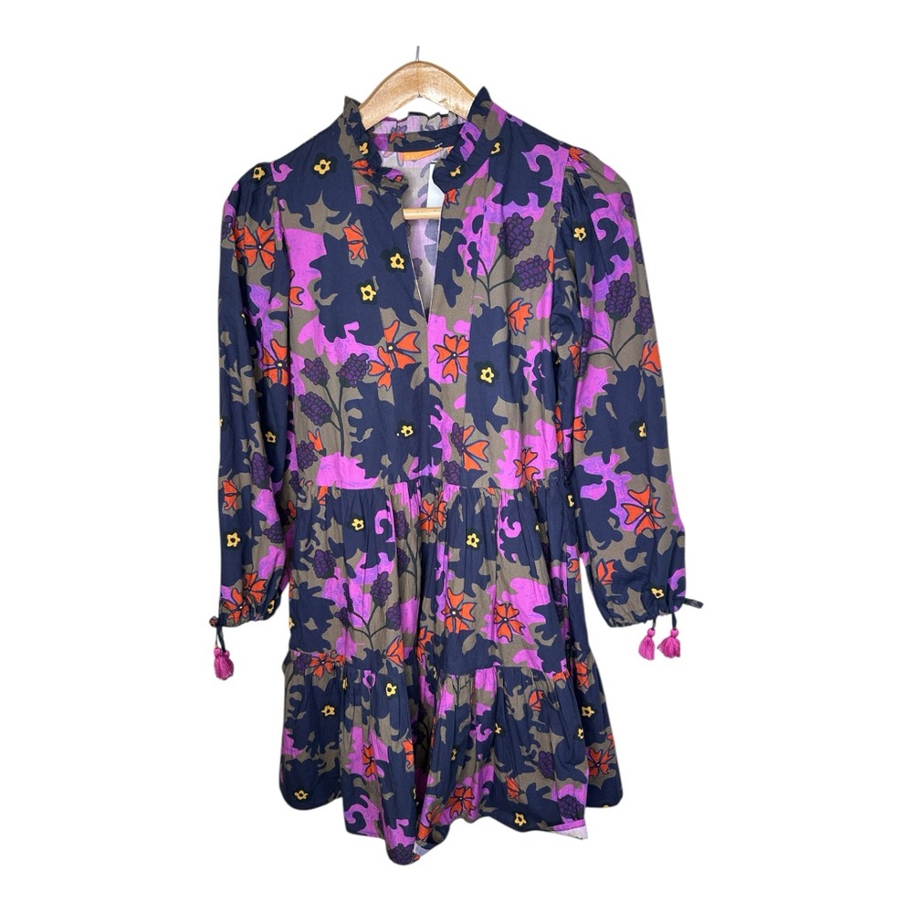 OLIPHANT Suzani Yoke Dress Tiered Floral Tassel Sleeves Size XS
